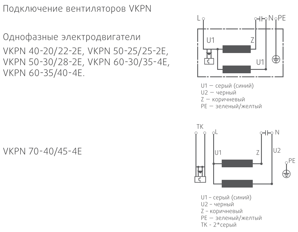 Схема подключения вентилятора VKPN 40-20/22-2Epr