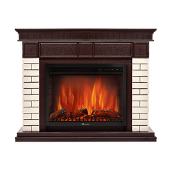 Firelight Bricks 30U (угловой) камень бежевый, шпон темный дуб