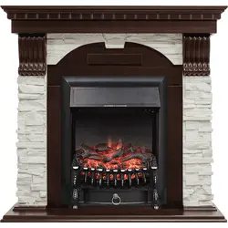 Каминокомплект Royal Flame Dublin угловой Темный дуб/Сланец белый с очагом Fobos FX Black