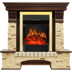 Каминокомплект Royal Flame Pierre Luxe Темный дуб/Сланец с очагом Majestic FX Brass