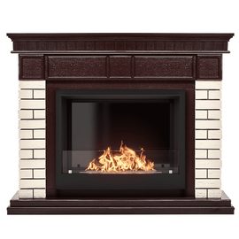 Каминокомплект: Биокамин Firelight BFP/P-2520, портал Bricks 25 камень бежевый, шпон темный дуб