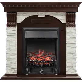 Каминокомплект Royal Flame Dublin угловой Темный дуб/Сланец белый с очагом Fobos FX Black