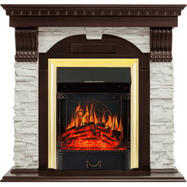Каминокомплект Royal Flame Dublin угловой Темный дуб/Сланец белый с очагом Majestic FX Brass