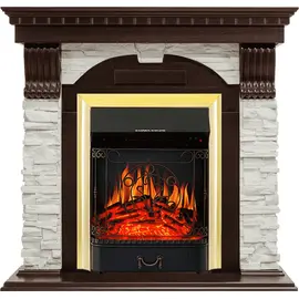 Каминокомплект Royal Flame Dublin угловой Темный дуб/Сланец белый с очагом Majestic FX Brass