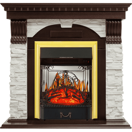 Каминокомплект Royal Flame Dublin угловой Темный дуб/Сланец белый с очагом Majestic FX M Brass