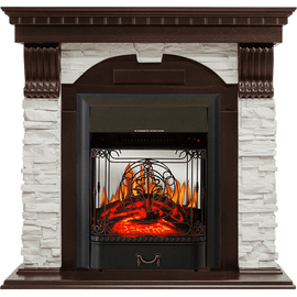 Каминокомплект Royal Flame Dublin угловой Темный дуб/Сланец белый с очагом Majestic FX M Black