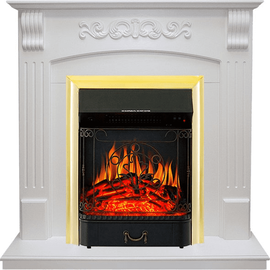 Каминокомплект Royal Flame Sorrento угловой Белый дуб с очагом Majestic FX Brass