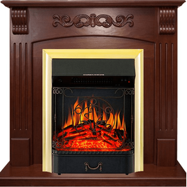 Каминокомплект Royal Flame Sorrento угловой Орех с очагом Majestic FX Brass