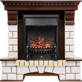 Каминокомплект Royal Flame Pierre Luxe угловой Темный дуб/Белый с очагом Fobos FX Black