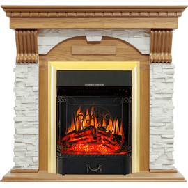 Каминокомплект Royal Flame Dublin Дуб/Сланец белый с очагом Majestic FX Brass