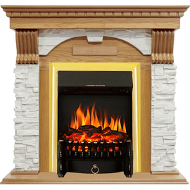 Каминокомплект Royal Flame Dublin Дуб/Сланец белый с очагом Fobos FX Brass