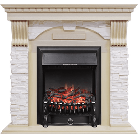 Каминокомплект Royal Flame Dublin Слоновая кость с патиной/Сланец крем с очагом Fobos FX Black