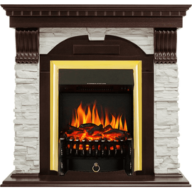 Каминокомплект Royal Flame Dublin Темный дуб/Сланец белый с очагом Fobos FX Brass