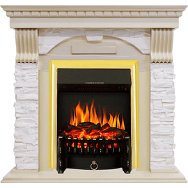 Каминокомплект Royal Flame Dublin Слоновая кость с патиной/Сланец крем с очагом Fobos FX Brass