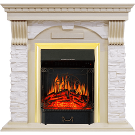 Каминокомплект Royal Flame Dublin Слоновая кость с патиной/Сланец крем с очагом Majestic FX Brass