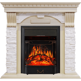 Каминокомплект Royal Flame Dublin Слоновая кость с патиной/Сланец крем с очагом Majestic FX Black