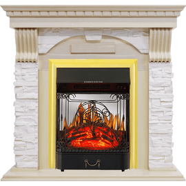 Каминокомплект Royal Flame Dublin Слоновая кость с патиной/Сланец крем с очагом Majestic FX M Brass