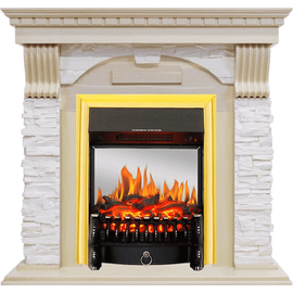 Каминокомплект Royal Flame Dublin Слоновая кость с патиной/Сланец крем с очагом Fobos FX M Brass