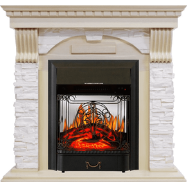 Каминокомплект Royal Flame Dublin Слоновая кость с патиной/Сланец крем с очагом Majestic FX M Black