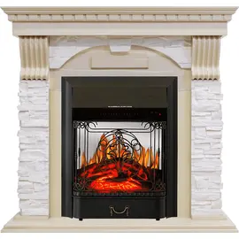 Каминокомплект Royal Flame Dublin Слоновая кость с патиной/Сланец крем с очагом Majestic FX M Black