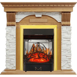 Каминокомплект Royal Flame Dublin Дуб/Сланец белый с очагом Majestic FX M Brass