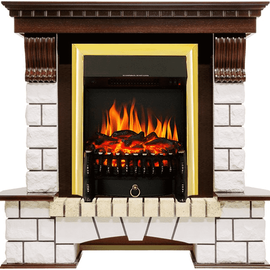 Каминокомплект Royal Flame Pierre Luxe Темный дуб/Белый с очагом Fobos FX Brass