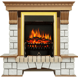 Каминокомплект Royal Flame Pierre Luxe Дуб/Белый с очагом Fobos FX Brass