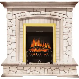 Каминокомплект Royal Flame Preston Белый/Слоновая кость с патиной с очагом Fobos FX Brass
