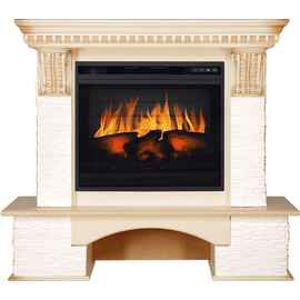 Каминокомплект Royal Flame Pierre Luxe Сланец белый/Слоновая кость с патиной с очагом Vision 23 EF LED 3D FX