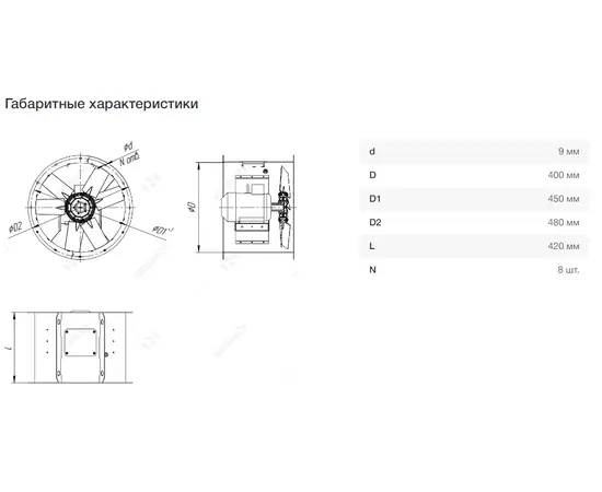 Nevatom VO-4,0-О-1-1,5/3000-15K1-01, Типоразмер дм (мм) : 4,0 (400), Тип: Без опорной рамы, Мощность: 1,5 кВт, Производительность (м³/ч): 7750, - 7