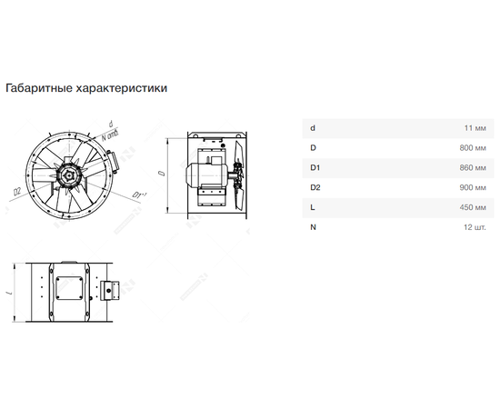 Nevatom VO-8,0-О-1-2,2/1500-15L1-01, Типоразмер дм (мм) : 8,0 (800), Тип: Без опорной рамы, Мощность: 2,2 кВт, Производительность (м³/ч): 12500-28500, - 7