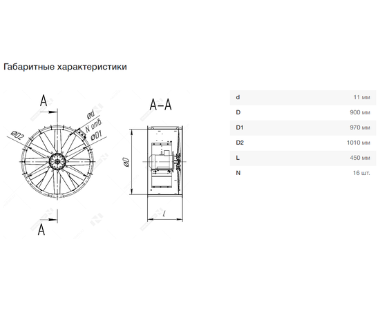 Nevatom VO-9,0-О-1-1,1/1000-15L2-01, Типоразмер дм (мм) : 9,0 (900), Тип: Без опорной рамы, Мощность: 1,1 кВт, Производительность (м³/ч): 25000, - 7