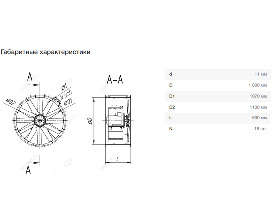 Nevatom VO-10,0-О-1-3/1000-12R2-01, Типоразмер дм (мм) : 10,0 (1000), Тип: Без опорной рамы, Мощность: 3 кВт, Производительность (м³/ч): 39000, - 7