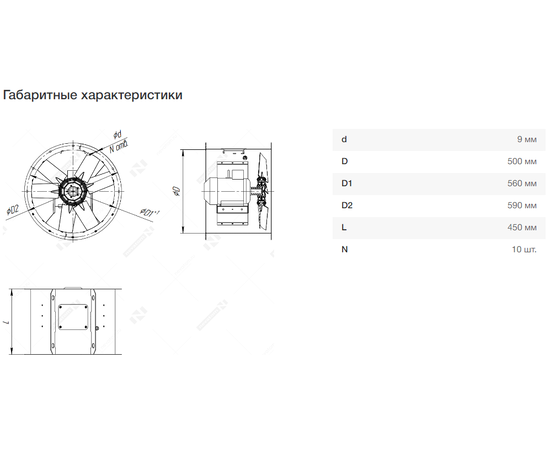 Nevatom VO-5,0-О-1-2,2/3000-25Q1-01, Типоразмер дм (мм) : 5,0 (500), Тип: Без опорной рамы, Мощность: 2,2 кВт, Производительность (м³/ч): 9000, - 7