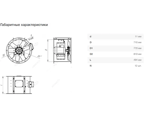 Nevatom VO-7,1-О-1-7,5/3000-22A1-01, Типоразмер дм (мм) : 7,1 (710), Тип: Без опорной рамы, Мощность: 7,5 кВт, Производительность (м³/ч): 11000, - 7