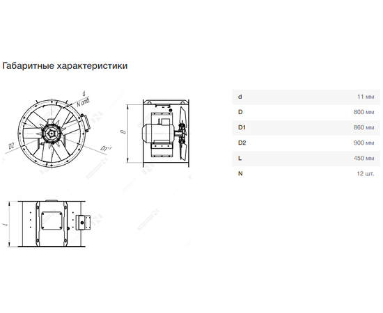 Nevatom VO-8,0-О-1-5,5/1500-22P1-01, Типоразмер дм (мм) : 8,0 (800), Тип: Без опорной рамы, Мощность: 5,5 кВт, Производительность (м³/ч): 20000, - 7