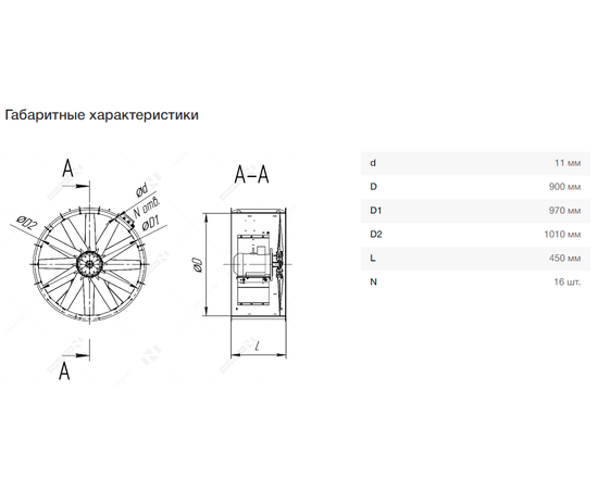 Неватом VO-9,0-О-1-3/1000-42N2-01, Типоразмер дм (мм) : 9,0 (900), Тип: Без опорной рамы, Мощность: 3 кВт, Производительность (м³/ч): 34000, - 7