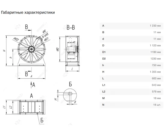 Nevatom VO-11,2-О-2-37/1500-43R2-01, Типоразмер дм (мм) : 11,2 (1120), Тип: С опорной рамой, Мощность: 37 кВт, Производительность (м³/ч): 110000, - 9