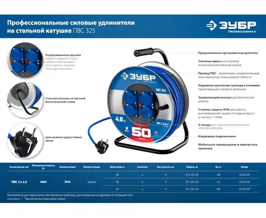 Зубр ПВС 325 (50 м), Длина кабеля: 50 м, - 8