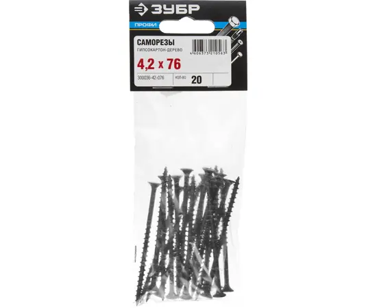 Саморезы Зубр гипсокартон-дерево 4,2х76 мм пакет, Длина (мм): 76, - 4 Саморезы Зубр гипсокартон-дерево 4,2х76 мм пакет, Длина (мм): 76, - 4