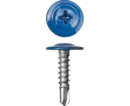 Саморезы Зубр ПШМ-С 4,2х25 мм с пресс-шайбой и сверлом для листового металла RAL 5005 коробка Саморезы Зубр ПШМ-С 4,2х25 мм с пресс-шайбой и сверлом для листового металла RAL 5005 коробка