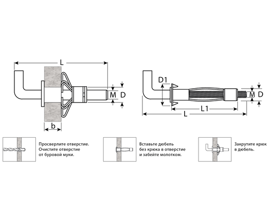 Анкеры ″МОЛЛИ″ Зубр 11х52 мм с крюком коробка, - 2