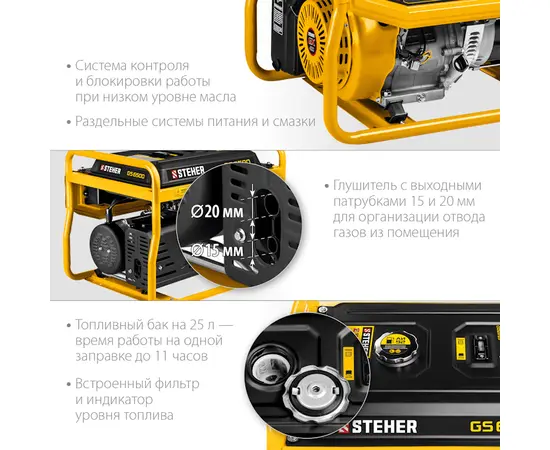Steher GS-6500, Макс. мощность: 5,5 кВт, - 4