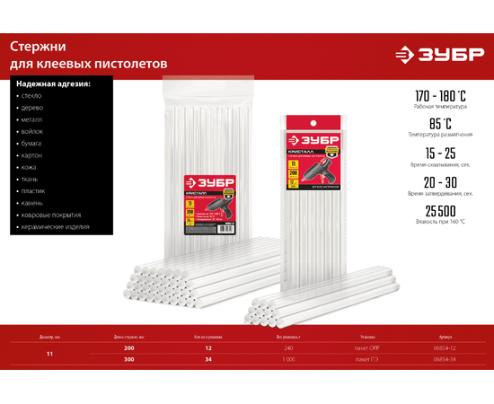 Прозрачные клеевые стержни ЗУБР 11х200 мм, - 3