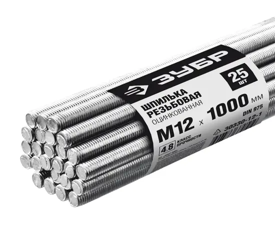 Шпилька резьбовая Зубр DIN 975, М12, Метрическая резьба М: М12