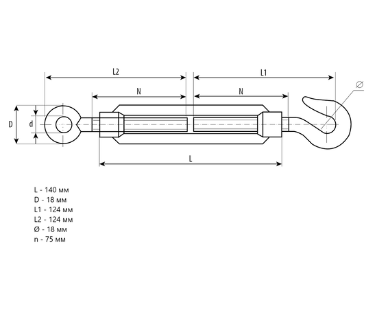 Талреп Зубр DIN 1480, М14 крюк-кольцо, Метрическая резьба М: М14, - 2