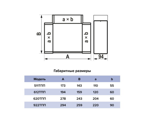 Тройник Era 922ТПП, Типоразмер (мм): 90х220 мм, Элемент воздуховода: Тройник, Выберите 2-ой размер для перехода, тройника, врезки (первым всегда идет диаметр большего размера): Не применимо, - 7