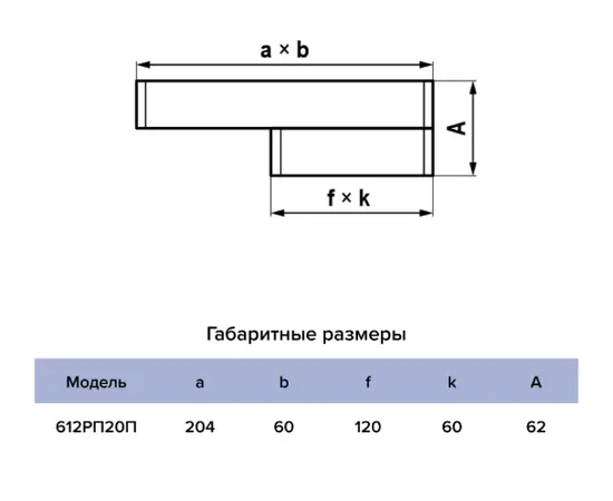 Редуктор Era 612РП20П, Типоразмер (мм): 60х120 мм, Элемент воздуховода: Редуктор, Выберите 2-ой размер для перехода, тройника, врезки (первым всегда идет диаметр большего размера): 60х204 мм, - 5