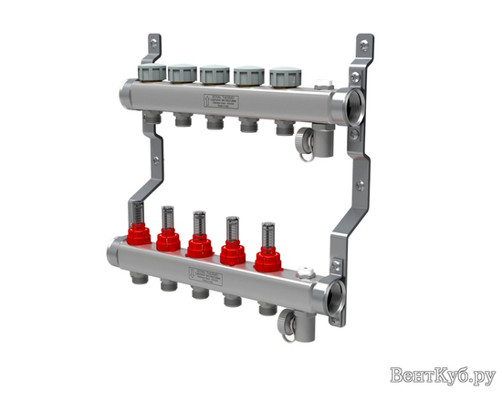 Коллектор нерж. с расходомерами 1" ВР-3/4" НР, 9 выходов Royal Thermo