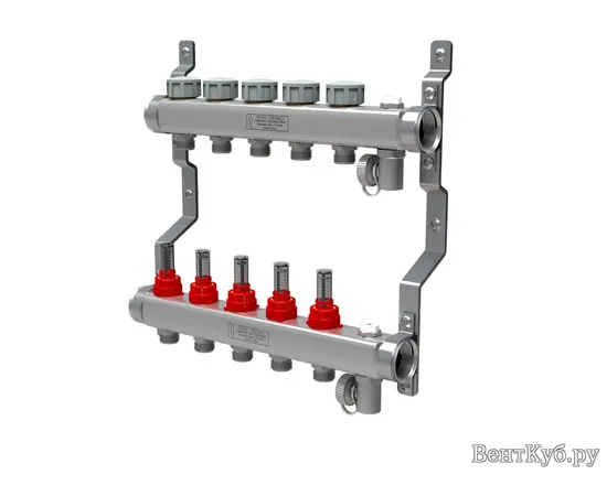 Коллектор нерж. с расходомерами 1" ВР-3/4" НР, 10 выходов Royal Thermo